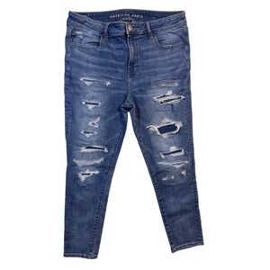 American Eagle Jeans,Women's, sz. 14, Super Stretch Jegging Crop Blue Distressed